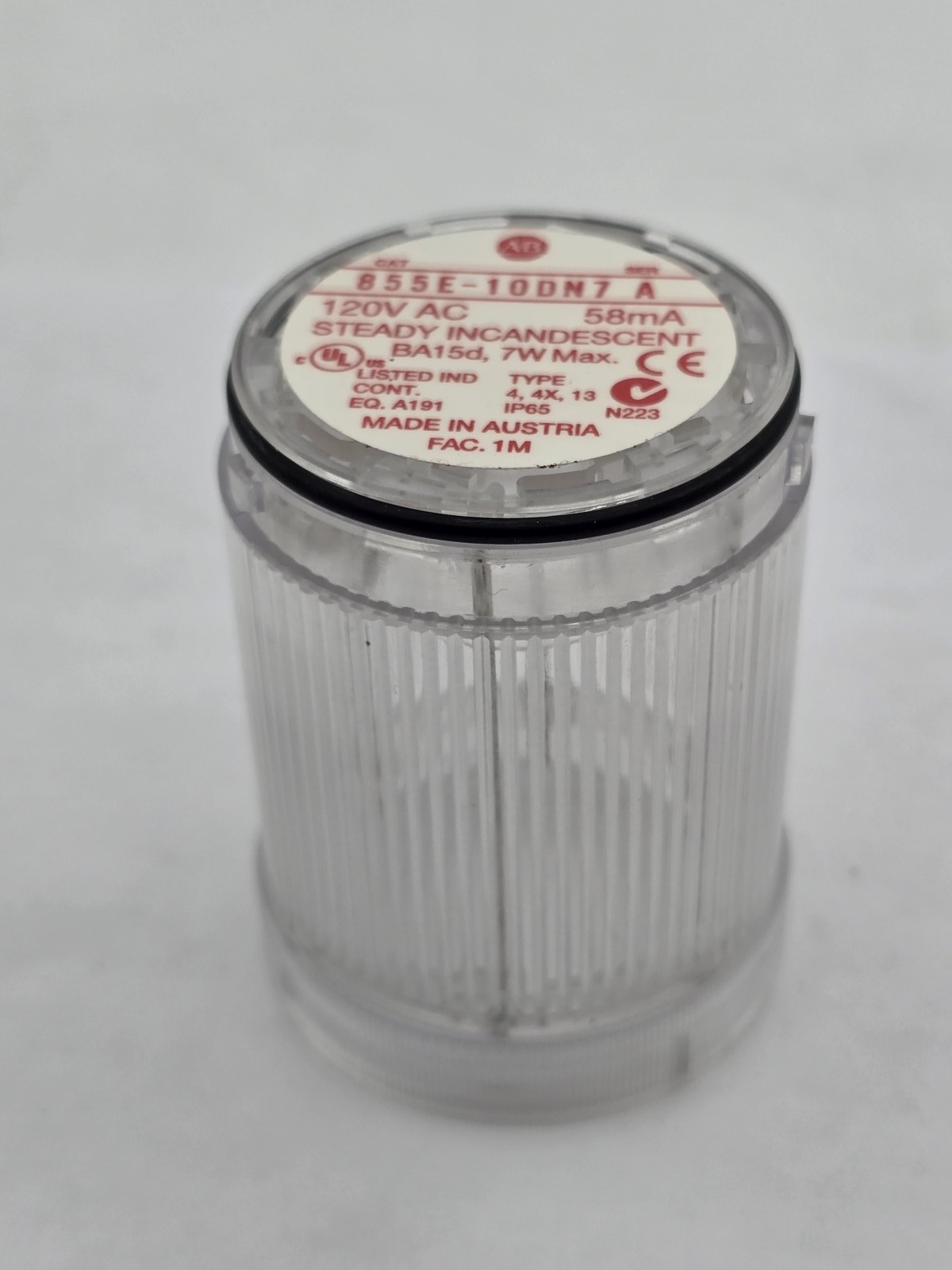 Allen-Bradley 855E-10DN7 Control Tower Stack Light Clear 120V58mA 7W