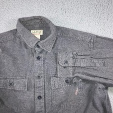 LL Bean Chamois Cloth Shirt Men L Gray Heavyweight Cotton Button Up 187923