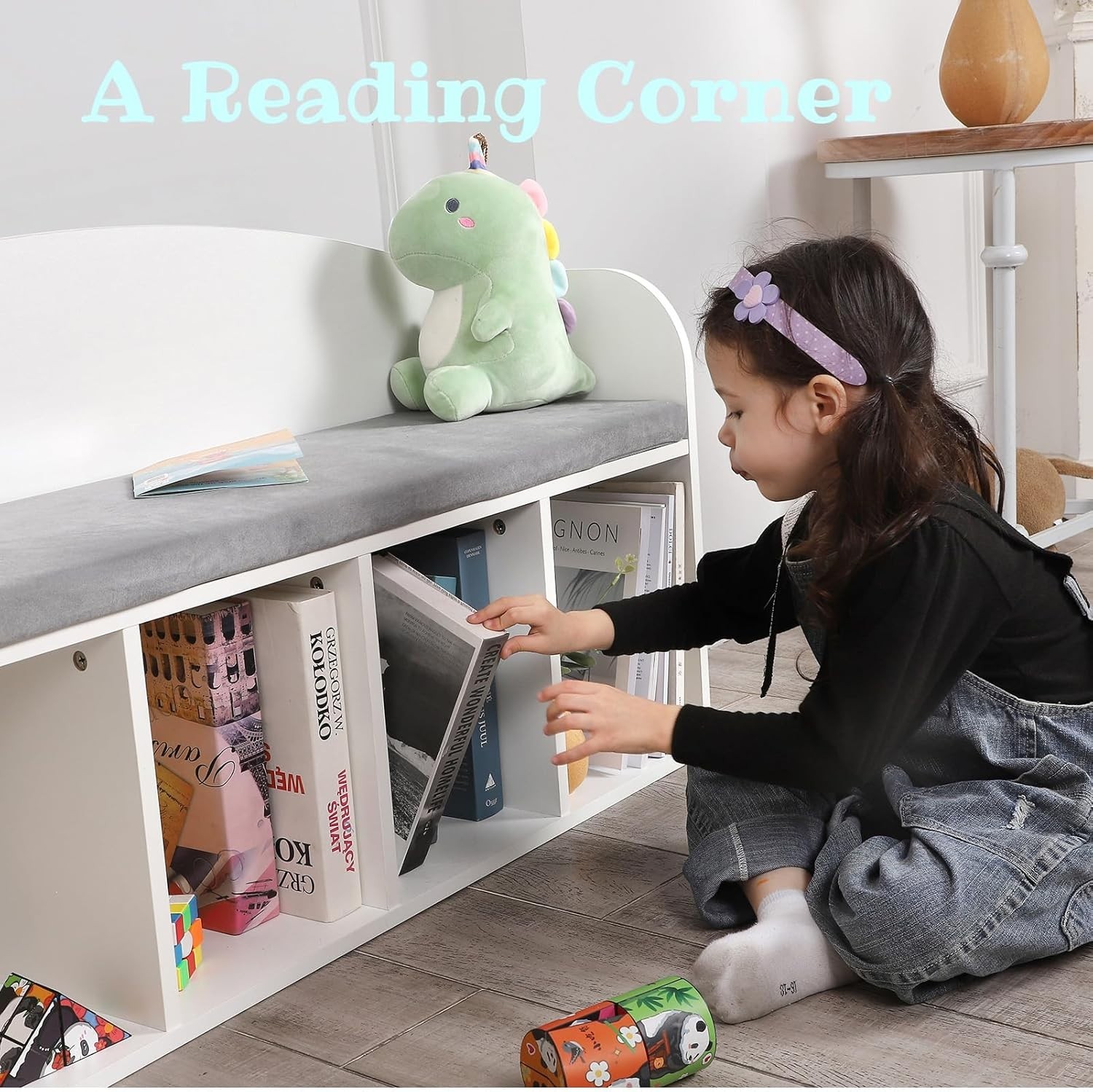 Libreria per bambini con angolo lettura e cuscino foto 4