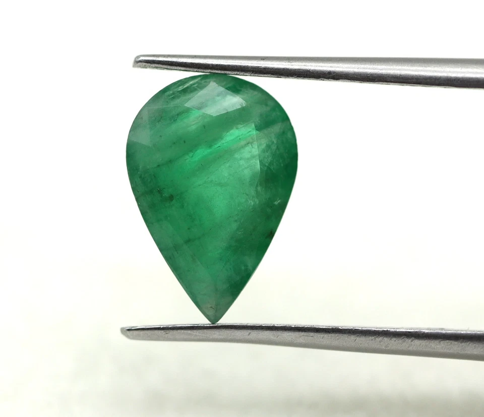 2.64 Ct Untreated Zambia Natural Green Emerald Loose Gemstone Pear Cut 11x8 mm - Image 3 of 4