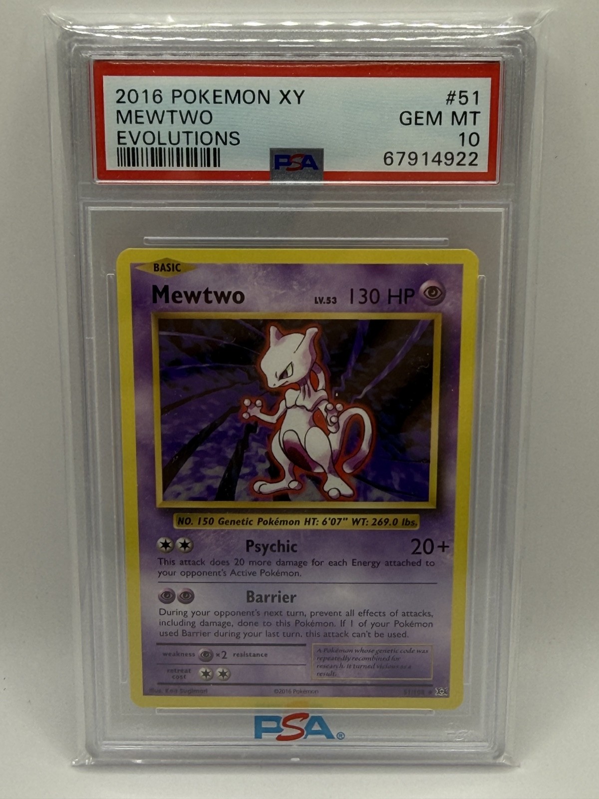 2016 POKEMON XY EVOLUTIONS #51 MEWTWO EVOLUTIONS  PSA 10