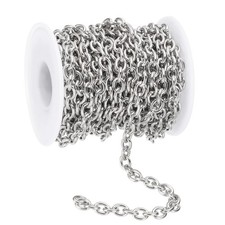 16.4Ft 304 Stainless Steel Cable Link Chains, 6mm Width Link Chain, Silver Tone