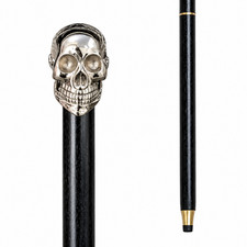 Silver Skull Head Handle Walking Stick   3-Fold Wooden Victorian Cane for Men