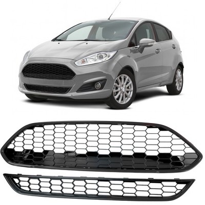 Kühlergrill Set ST-Wabendesign oben + unten Schwarz Glanz für Ford Fiesta 13 17