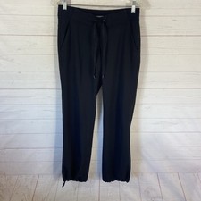 Athleta Midtown Black Trouser Pants Size 4 Mid Rise Relaxed Drawcord Adjust Hem