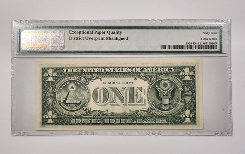 1977 $1 Federal Reserve Note ~ PMG 64 Misalignment Error Of District Overprint - Picture 3 of 3