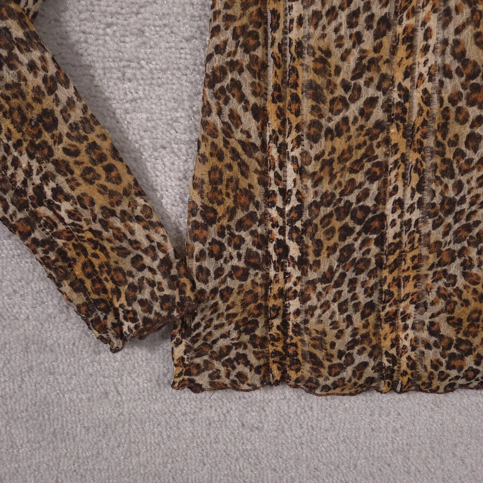 BKE Shirt Womens Medium Brown Leopard Animal Print Sheer Mesh Long Sleeve - Image 4 of 4