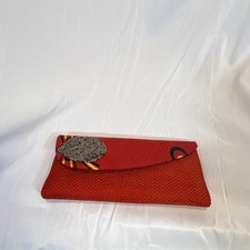 Red Woven Foldover Clutch Handbag Snap Closur...
