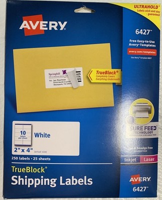 Avery Shipping Address Labels 6427 Laser & Inkjet Printers 250 Labels 2'' x 4''