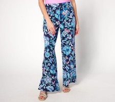 Denim Co. Women's Petite Pants PL Beach Jersey Wide Leg Multi-colored A637297