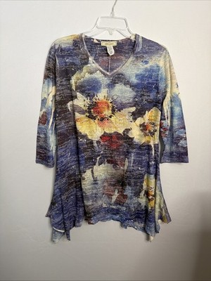 Jess & Jane Women's M Colorful 3/4 Sleeve Artsy Pop Over Tunic - Pristine
