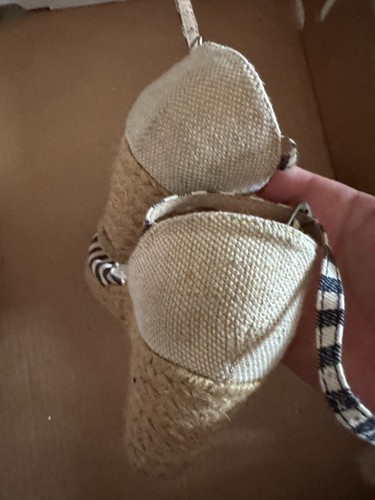 White Mountain Womans Wedge Heel Espadrilles Beach Striped Ankle Strap Size 7.5 - Picture 5 of 6