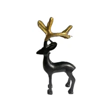 REINDEER DEER BLACK METAL/IRON FIGURINE GOLD GLITTER ANTLERS XSTMAS DECOR GIFT 