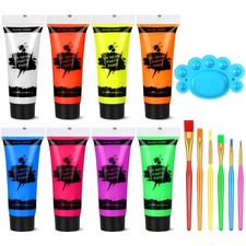 8-Pack UV-Reactive Neon Body Paint Set - Safe, Non-Toxic Glow in the Dark Fun
