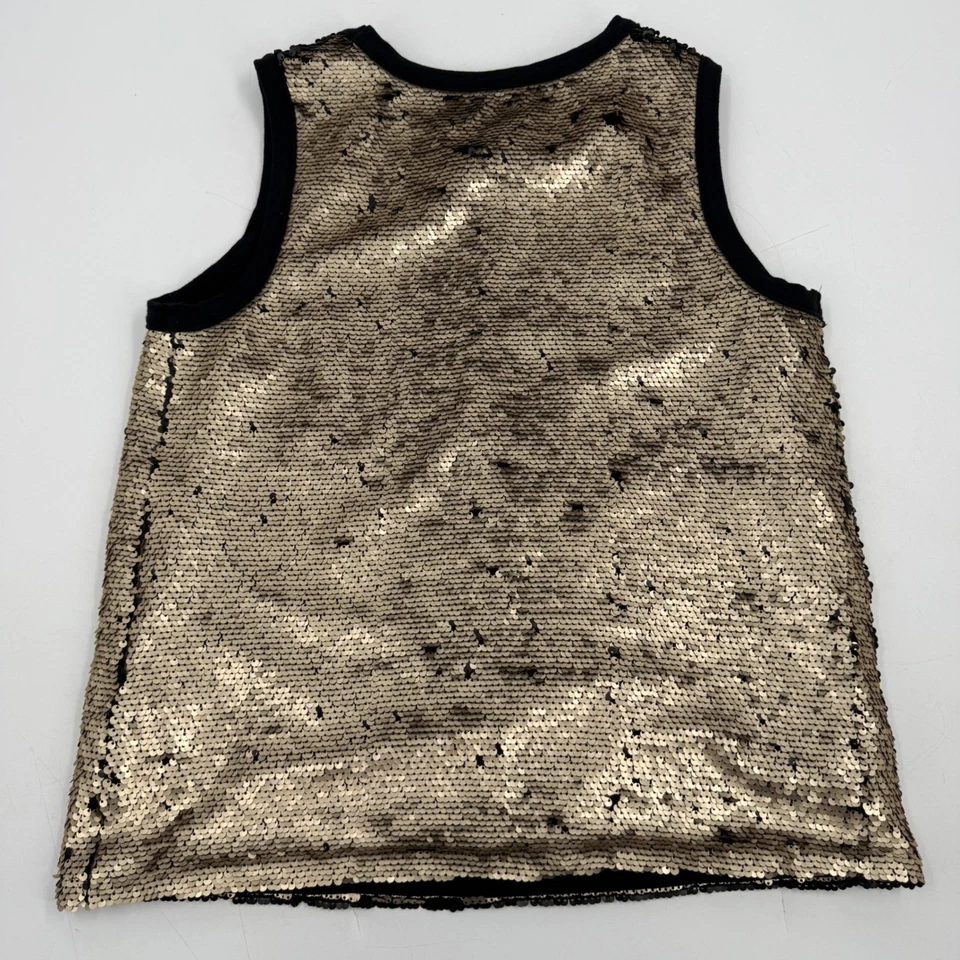 Camiseta sin mangas GAP Girls lentejuelas negra y dorada sin mangas fiesta brillante XS Foto 3 de 4