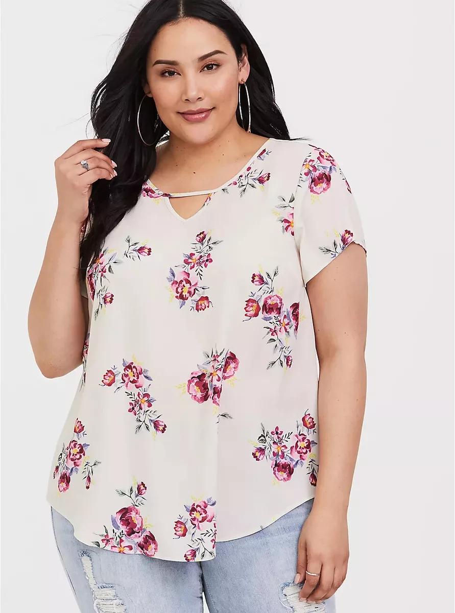 Torrid Plus Sz 1X Floral Print Georgette Keyhole Top Blouse Pullover Shirt