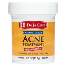 De La Cruz 10% Sulfur Ointment Acne Medication, Max Strength 2.6 OZ, Exp 03/2028