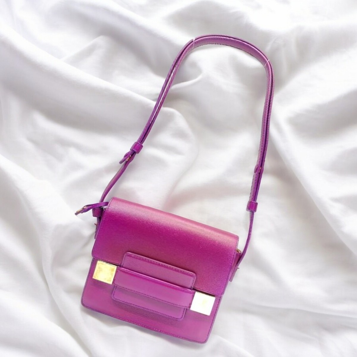 DELVAUX Madame Mini Purple Leather Shoulder Bag w/Mirror DELVAUX Madame Mini Purple Leather Shoulder Bag w/Mirror