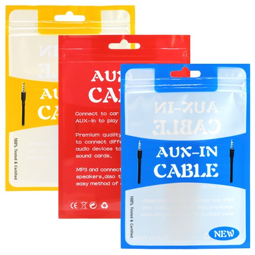100/200/500 Fenster Aux In Kabel Verpackung Flach Reißverschluss Dicht Beutel mit Aufhängeloch - Bild 2 von 9