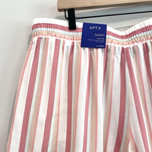 Apt. 9 Women's XL Striped Mid Rise Elastic Waist Casual Lightweight Shorts Pink - Picture 5 of 8
