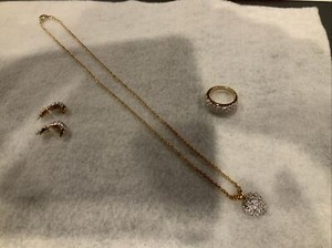 Authentic 4-PIECE-NECKLACE-RING-AND EARRINGS 14 KT GOLD PLATED - TWO TONE