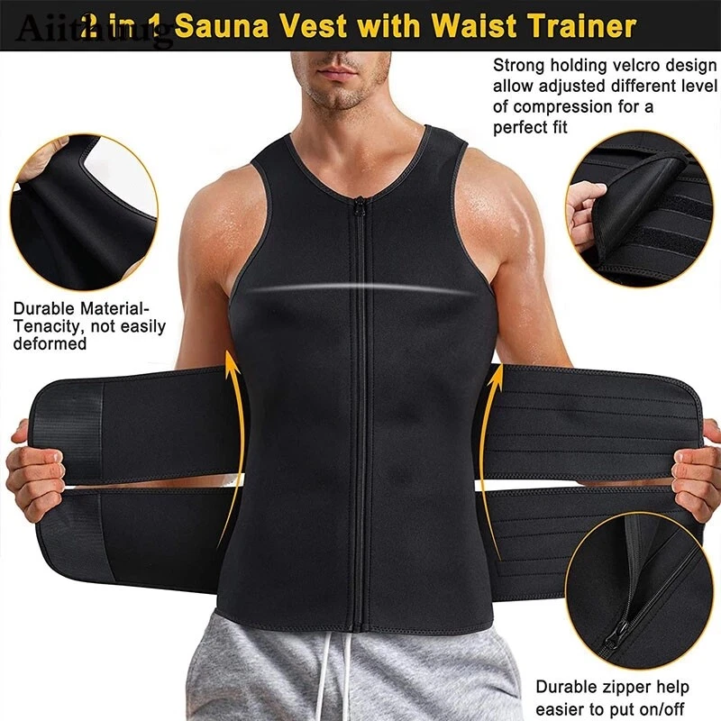 Men Neoprene Sauna Sweat Suit Vest Body Shaper Waist Trainer Fat Burn Shapewear - Image 4 of 4