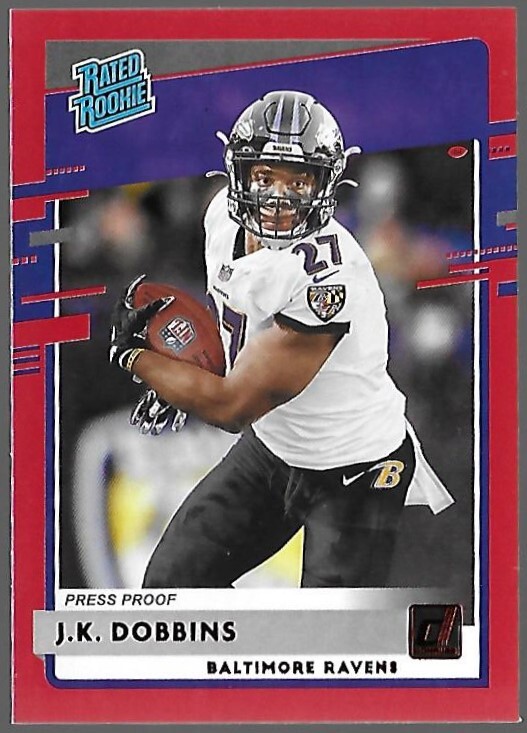 2020 PANINI DONRUSS (#311) - RATED ROOKIE - RED PRESS PROOF - J.K. DOBBINS RC