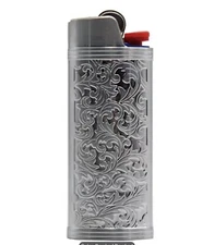 Metal Lighter Case Cover Brushed Silver Fits Bic J6 Full Size Lighter