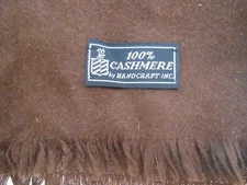 BROWN CASHMERE SCARF BY HANDCRAFT INC. FRINGE  48" X 11 3/4"