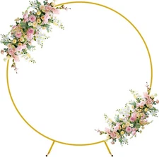 7ft Round Gold Metal Arch Backdrop w/ Stand for Weddings or Parties, New, L1