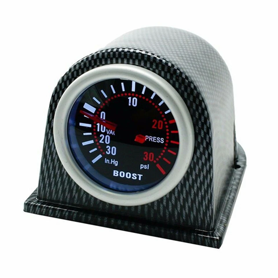 Medidor de presión LED PSI Turbo Boost 52 mm Lente de humo con cápsula de aspecto de fibra de carbono Foto 3 de 4