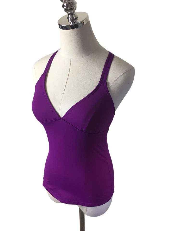 Tankini Púrpura Athleta Talla XXS Correa Cruzada Ajustable UPF Secado Rápido Top de Natación Foto 2 de 4