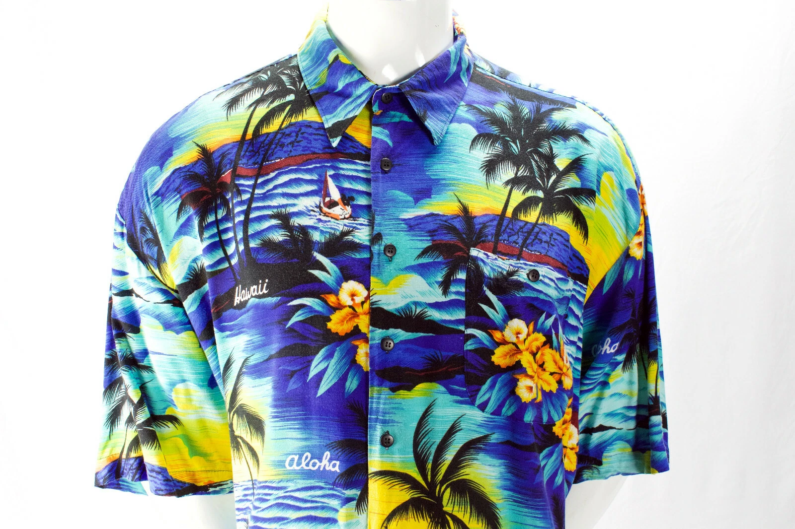 Monticerutti Aloha Floral Shirt Men Hawaiian 2XL Short Sleeve Button Up Collar