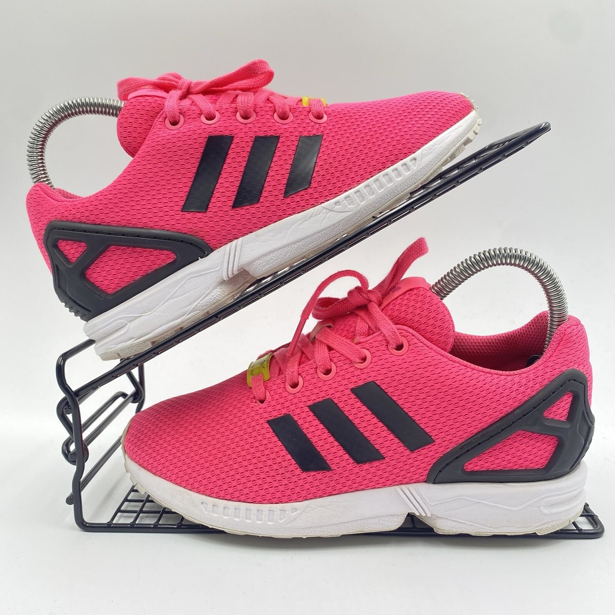 Rose Adidas Zx Flux Neon Pink Black Trainers Sz UK 3.5 Womens Knit Gym