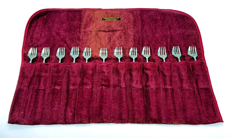 Juego de tenedores para pasteles Fabrica de Toledo Damasceno español 14 piezas 6" siglo XIX Foto 3 de 4