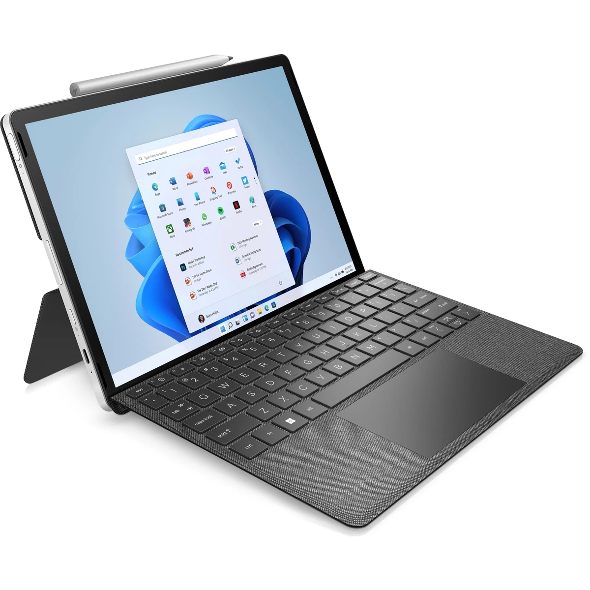 Tablet with keyboard and pen outlet