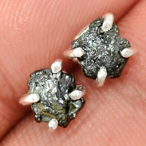 Boucles d'oreilles en argent sterling 925 diamant noir naturel brut - bijoux clous CE18685 - Photo 1 sur 1