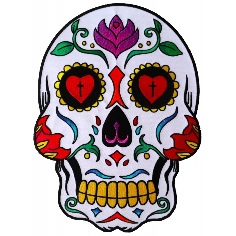 Large Back Patch (Iron-On/Sew-On), Sugar Skull Day of the Dead Back Patch