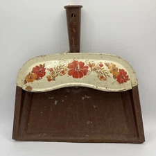 Vintage JV Reed Dust Pan Metal Floral Brown Farmhouse Copper Red Orange USA