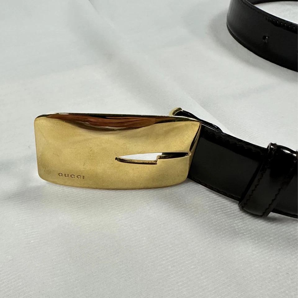 GUCCI TOM FORD 1996 ICONIC GOLD LOGO BROWN LEATHER BELT (75/30) - Image 3 of 4