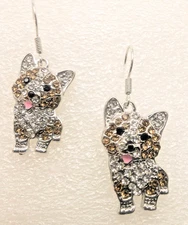 Corgi Dog Crystal Covered Drop Hook Earrings Jewelry