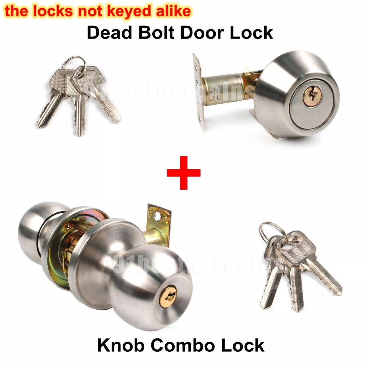 Door Knob Combo Lock Set with Deadbolt and 6 Keys Stainless Steel