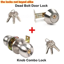 Entry Door Knob Combo Lock Set with Deadbolt and 6 Keys Stainless Steel