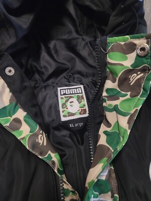 BAPE × PUMA hoodie long coat down jacket Green A Bathing Ape