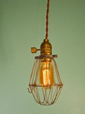 Vintage Industrial Cage Light - Machine Age Minimalist Bare Bulb Pendant Lamp