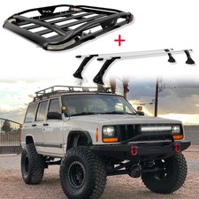 Rain Gutter Roof Racks Cargo Basket Cross Barled For Jeep Cherokee Xj 1984-2001
