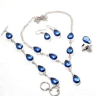 Faceted Tanzanite Quartz Gemstone Handmade 925 Sterling Silver Jewelry Set Y496