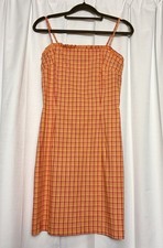 Vintage 90s Byer Too California Orange Plaid Ruffle Mini Dress. Size 5 XS 