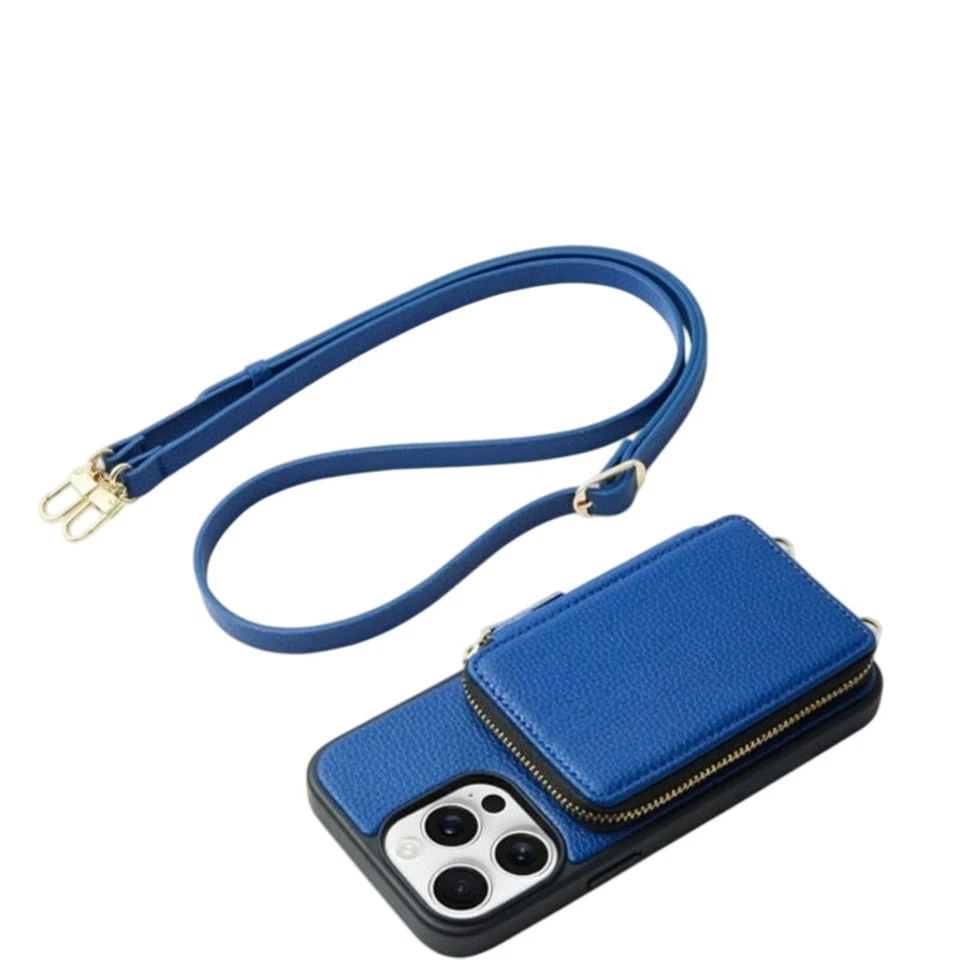 ZVE para iPhone 14 Pro Max Cartera Estuche Bandolera, Cremallera Bloqueo RFID Azul Marino Foto 4 de 4