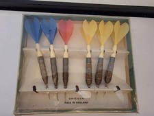 Vintage Unicorn 2 Sets Of Steel Tip Darts With Plastic Flights- Made In England